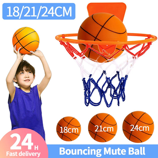18/21/24CM Kids Bouncing Mute Ball High-Resilience Mute Dribbling Basketball Training Foam Ball 1-2Pcs Basketball Hoop - San Co Sports