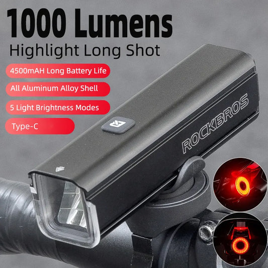 1000LM Bike Light Front Lamp Type-C Rechargeable LED 4500mAh - San Co Sports